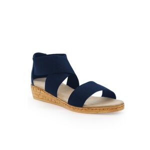 Strappy navy mini wedge heel sandal